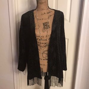 Black burnished velvet kimono, stretchy, comfy